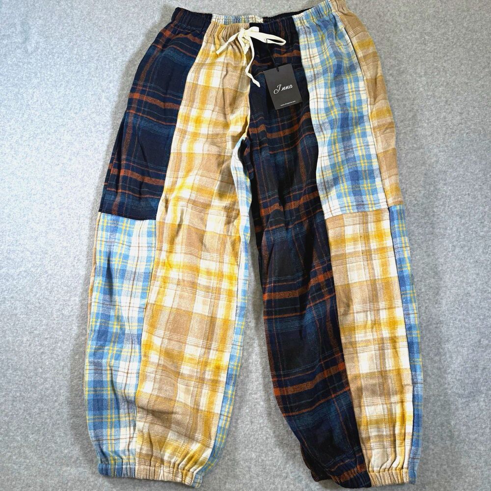J.nna Pants Mixed Plaid Jogger Patchwork Boho Colorblock Relaxed Cozy Grunge 1X